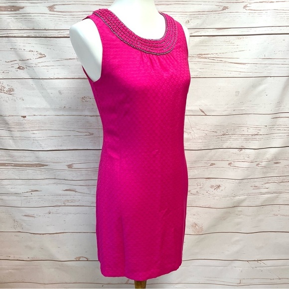 Vineyard Vines Hot Pink Fuchsia Turquoise Beaded Necklace Silk Dress - Picture 10 of 10